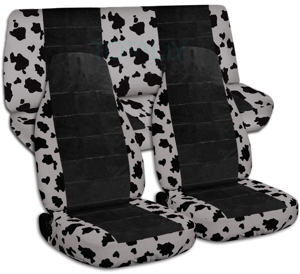 Silver Cow Print Car Seat Covers - Universal Fit for Cars, Trucks, Vans, SUVs & RVs - Full Set Semi-Custom Animal Pattern Seat Protectors - Perfect for Pet Owners & Outdoor Enthusiasts