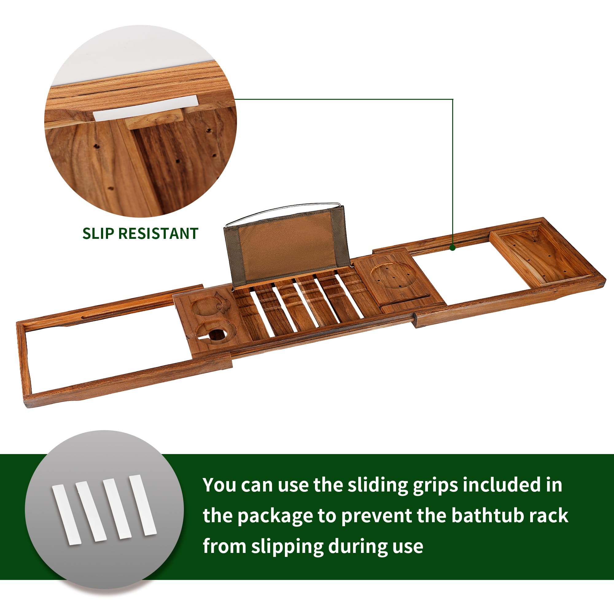 Premium Expandable Teak Bathtub Tray - Luxury Wooden Bath Caddy for Spa Relaxation | Perfect Housewarming, Anniversary & Wedding Gift with Free Teak Body Brush | Bathroom Accessories for Bubble Baths & Wine Nights