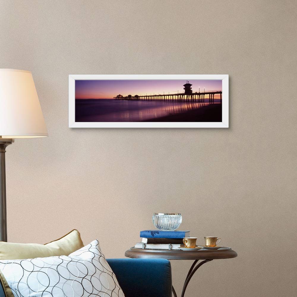 Huntington Beach Pier White Framed Coastal Art Print - Ocean View Wall Decor for Beach House, Living Room & Office
