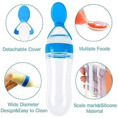 DKB Baby Feeding Set - Silicone Fruit Nibbler Pacifier & Squeeze Spoon Bottle for Milk & Cereal | Infant Feeding Essentials 0-12 Months | Blue Boy Design | Perfect for On-the-Go Meals & Travel