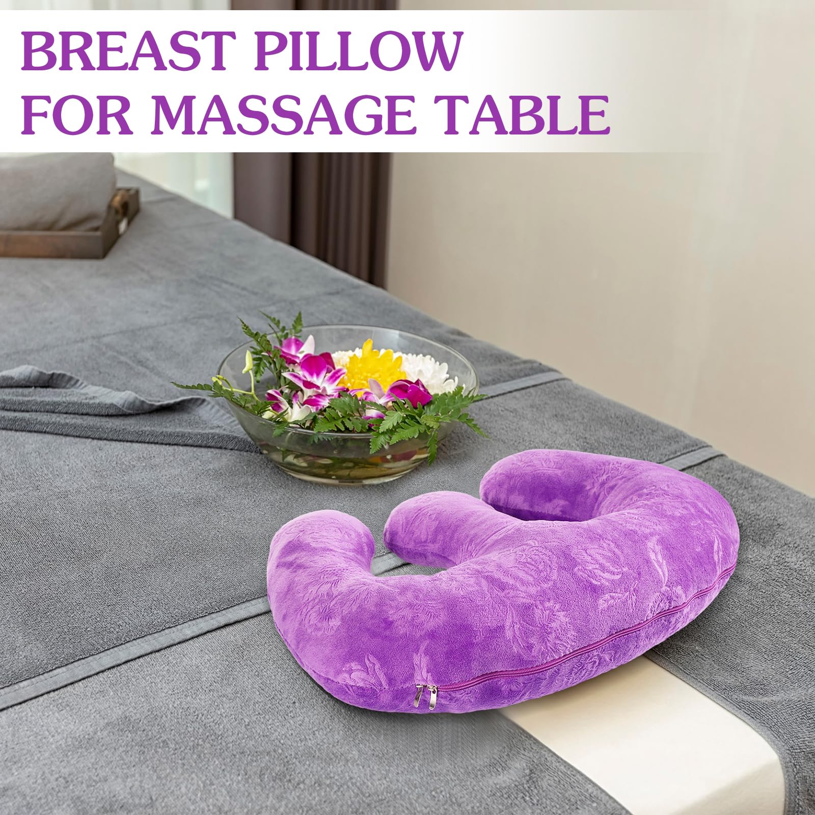 Premium Wesiti Breast Pillow for Massage Tables - Soft Salon Bolster with Removable Purple Cover (15.7