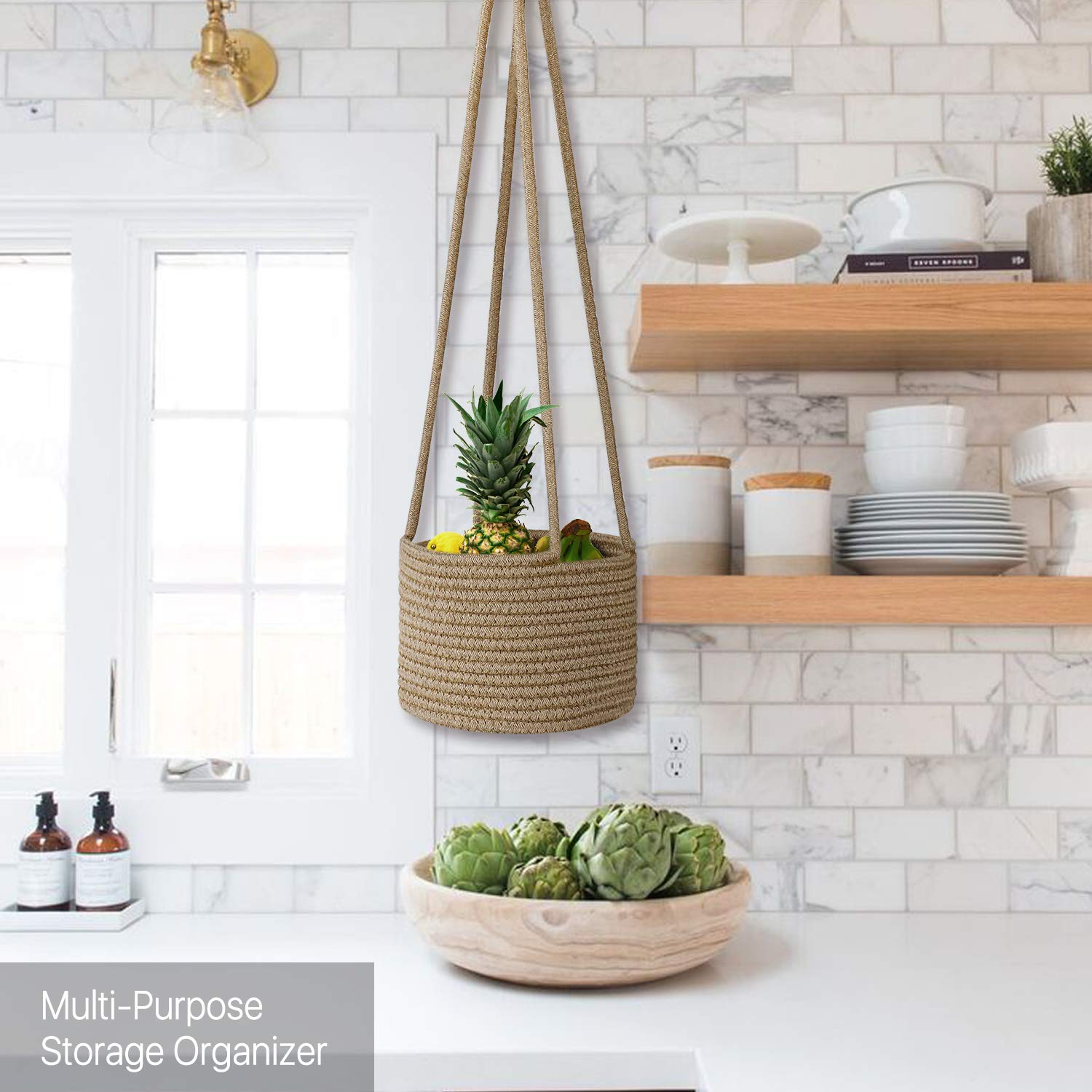 Flexzion 2 Pack Cotton Rope Hanging Plant Basket - 20