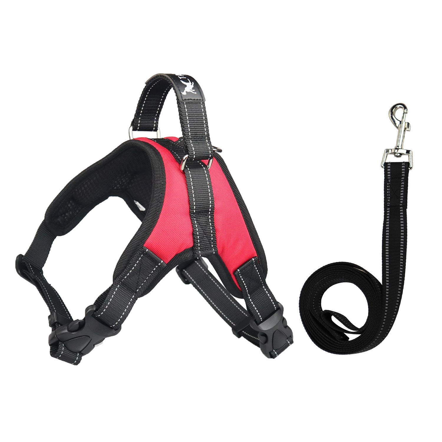REALYUCAN 2-Piece Reflective No-Pull Dog Harness Vest with 6ft Leash for Medium & Large Dogs - Red Safety Gear for Night Walks, Jogging & Outdoor Adventures