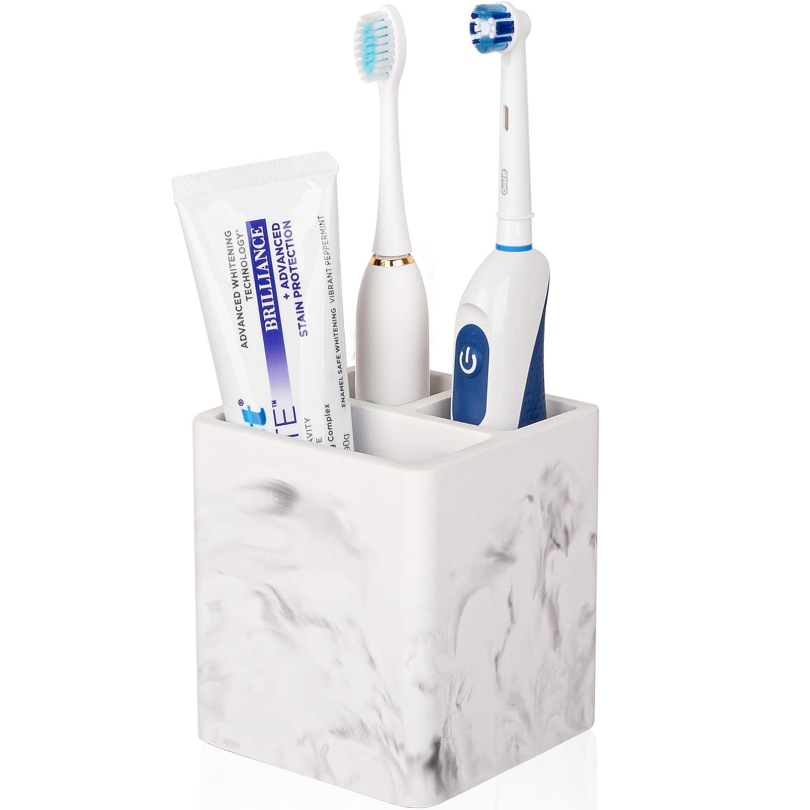 Diatomite Toothbrush Holder with 3 Slots - Electric Toothbrush & Toothpaste Organizer for Bathroom Countertop, Shower, Vanity - Marble White | Perfect for Modern Bathrooms & Spa-Like Showers
