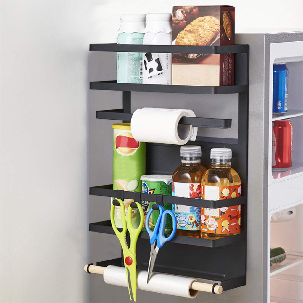 3-Tier Magnetic Spice Rack - Heavy Duty Bamboo & Metal Fridge Organizer - Space Saving Kitchen Storage - No Drill Pantry Organizer - Magnetic Refrigerator Spice Holder (USA Stock) - Perfect for Small Kitchens, Apartments & RVs
