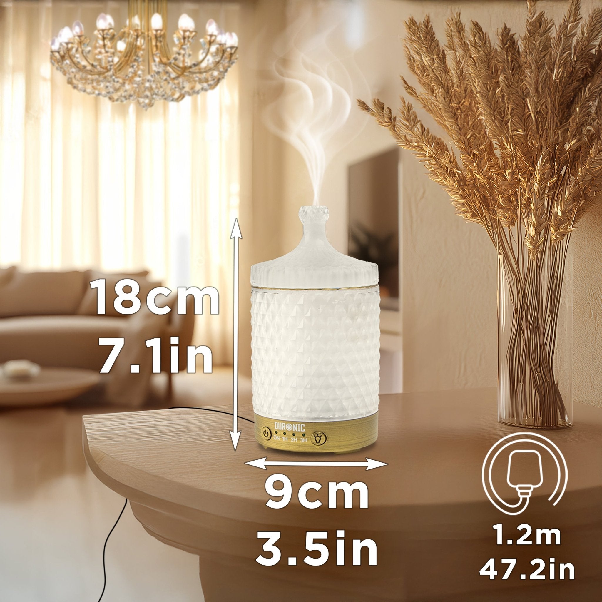 Duronic AD31 100ml Essential Oil Diffuser - Ultrasonic Aromatherapy Humidifier with 7 Color LED Lights for Home, Office, Bedroom & Spa | Perfect for Relaxation, Sleep & Stress Relief | Compact & Quiet Design