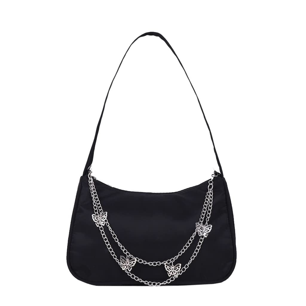 YLHXYPP Women's Elegant Butterfly Chain Shoulder Bag - Pure Color Small Hobo Handbag for Casual & Formal Occasions (Black, 20x12cm) | Perfect for Work, Dating, Shopping & Evening Events