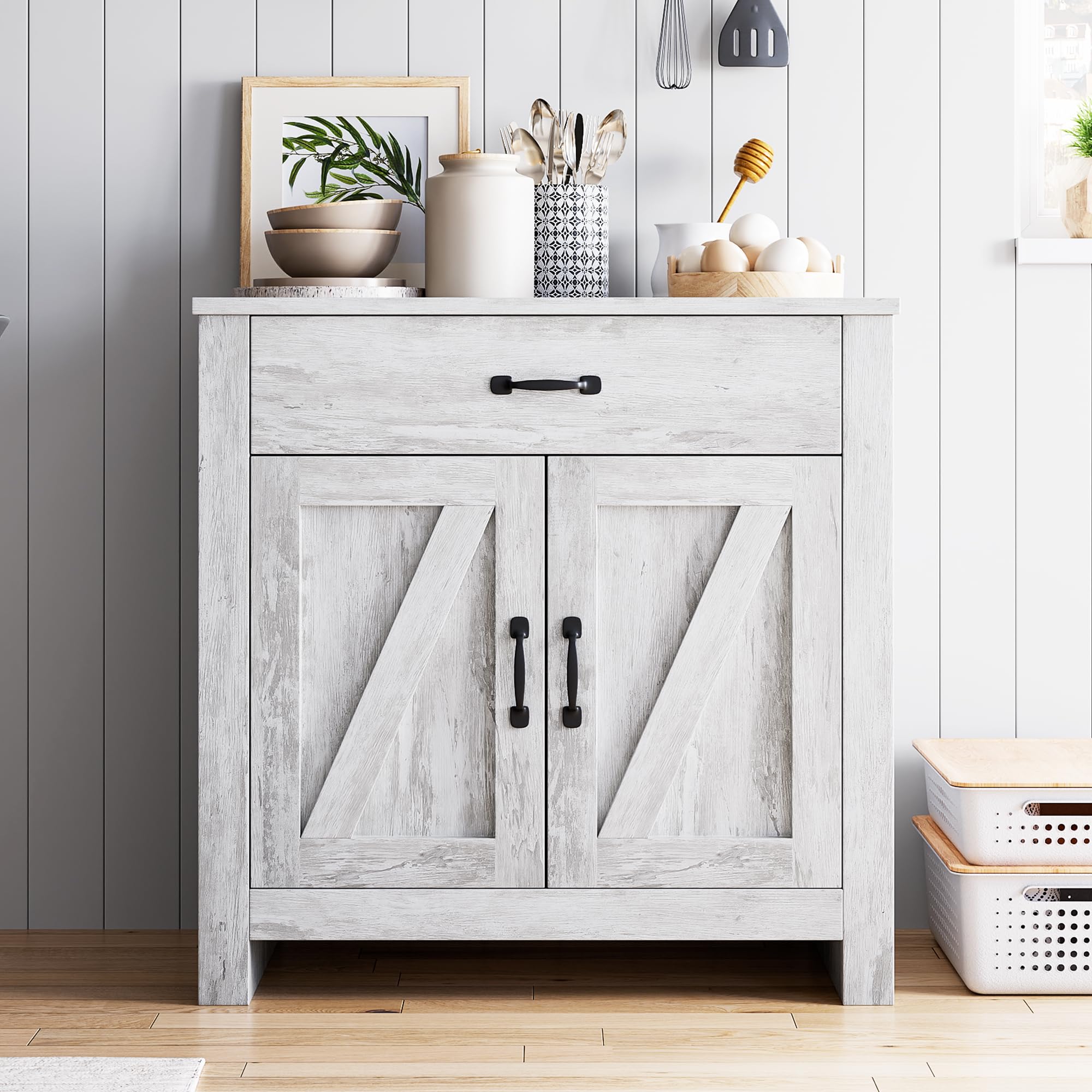 GAOMON Freestanding Kitchen Pantry Storage Cabinet with Microwave Stand - Adjustable Shelves Buffet Hutch Cupboard for Kitchen & Dining Room - Perfect for Small Spaces, Organizing Dishes & Appliances