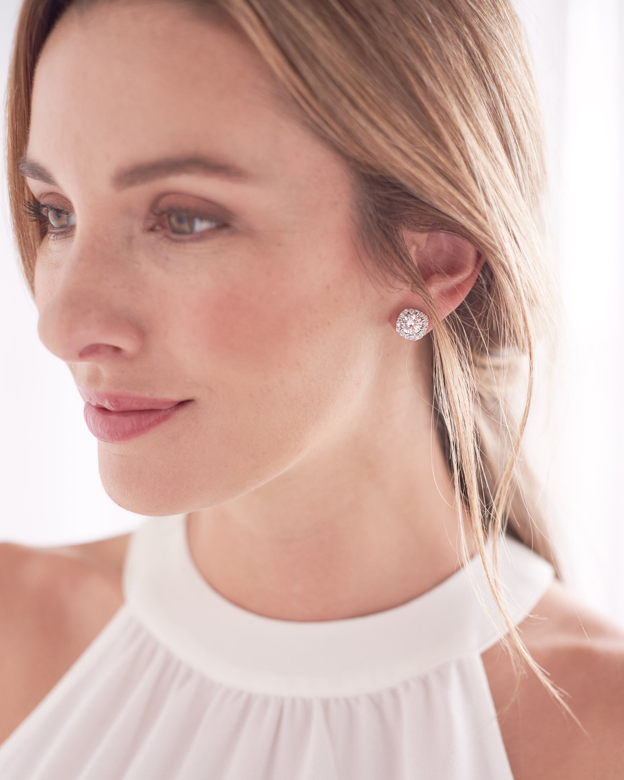 Isla Halo CZ Stud Earrings for Women - Sparkling Cubic Zirconia Studs for Everyday Wear & Special Occasions