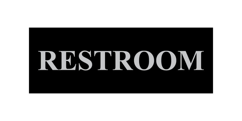 Basic Restroom Sign (Black/Silver) - Small ADA Compliant Bathroom Signage for Office, Hotel, and Public Spaces