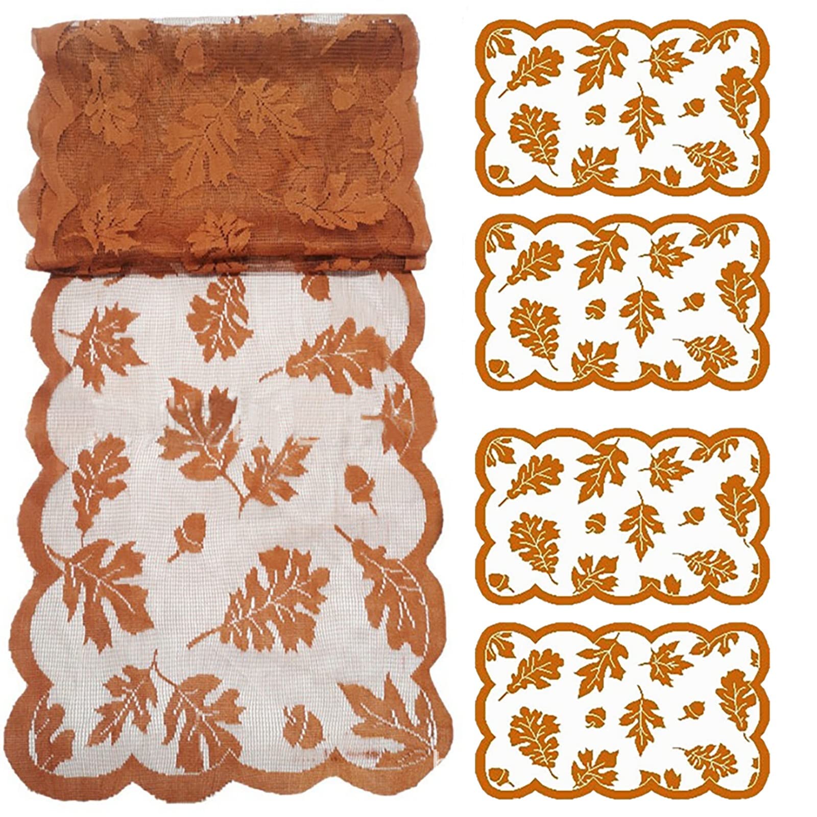 Gold Maple Leaf Lace Table Flag - Round Coffee Table Mat for Bar, Tea Table, or Dining Decor - Waterproof Plastic Table Cover (Size C, One Size) - Perfect for Home, Cafe, and Restaurant Use