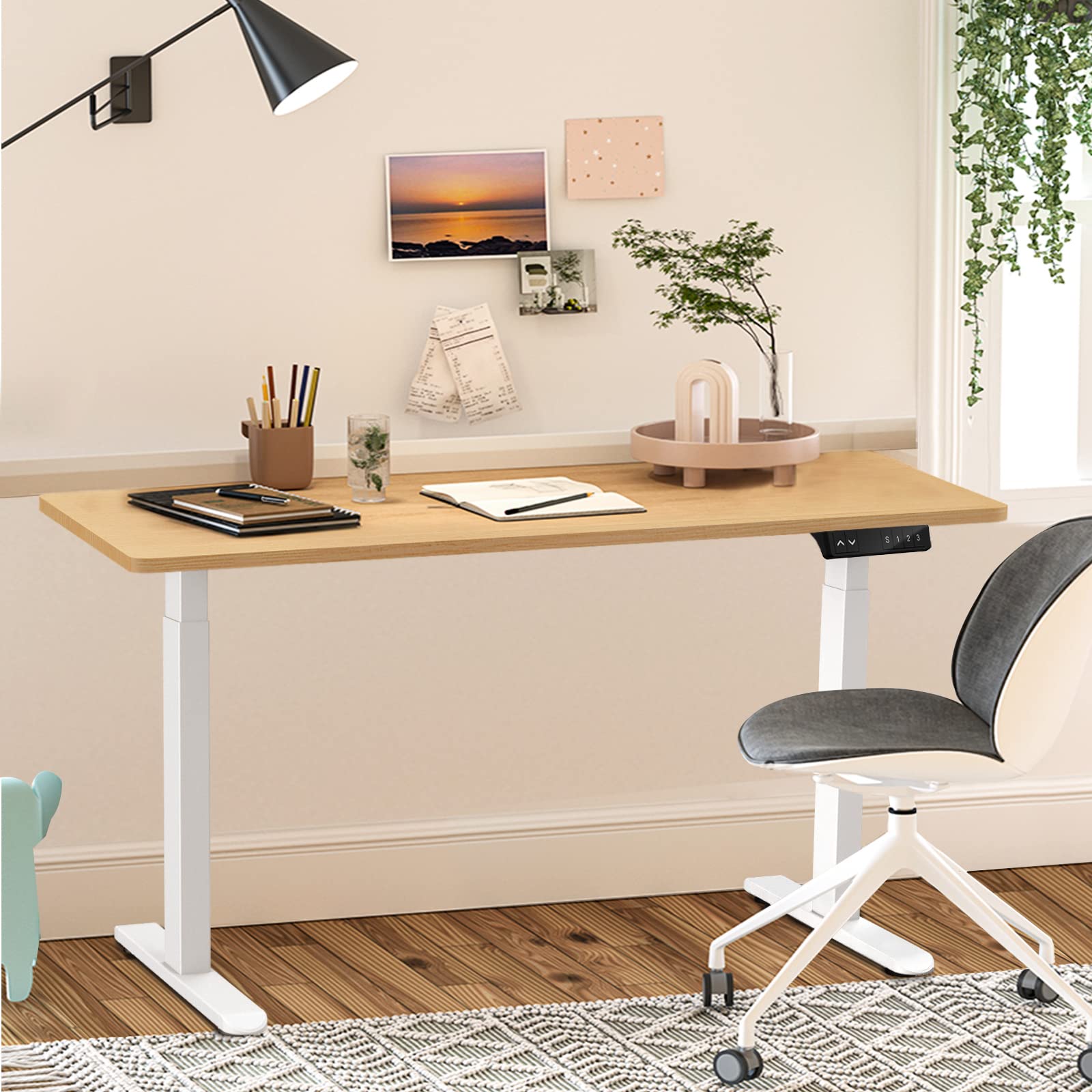AIMEZ0 Dual Motor Electric Adjustable Height Standing Desk Frame 27.4-45.6 Inches - Motorized Sit Stand Workstation for Home Office, White Frame - Perfect for Ergonomic Workspace & Productivity Boost