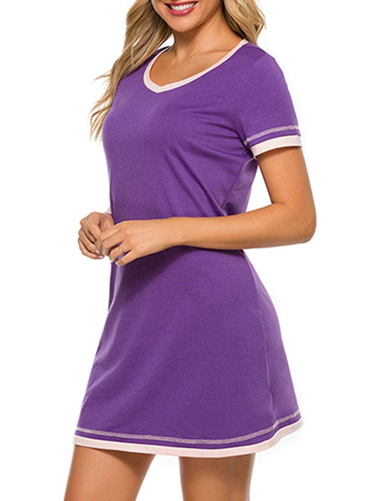 Century Star Women's Short Sleeve Nightgown - Soft Sleepwear T-Shirt Style Pajama Top in Purple (X-Large) for Lounge, Sleep & Relaxation at Home