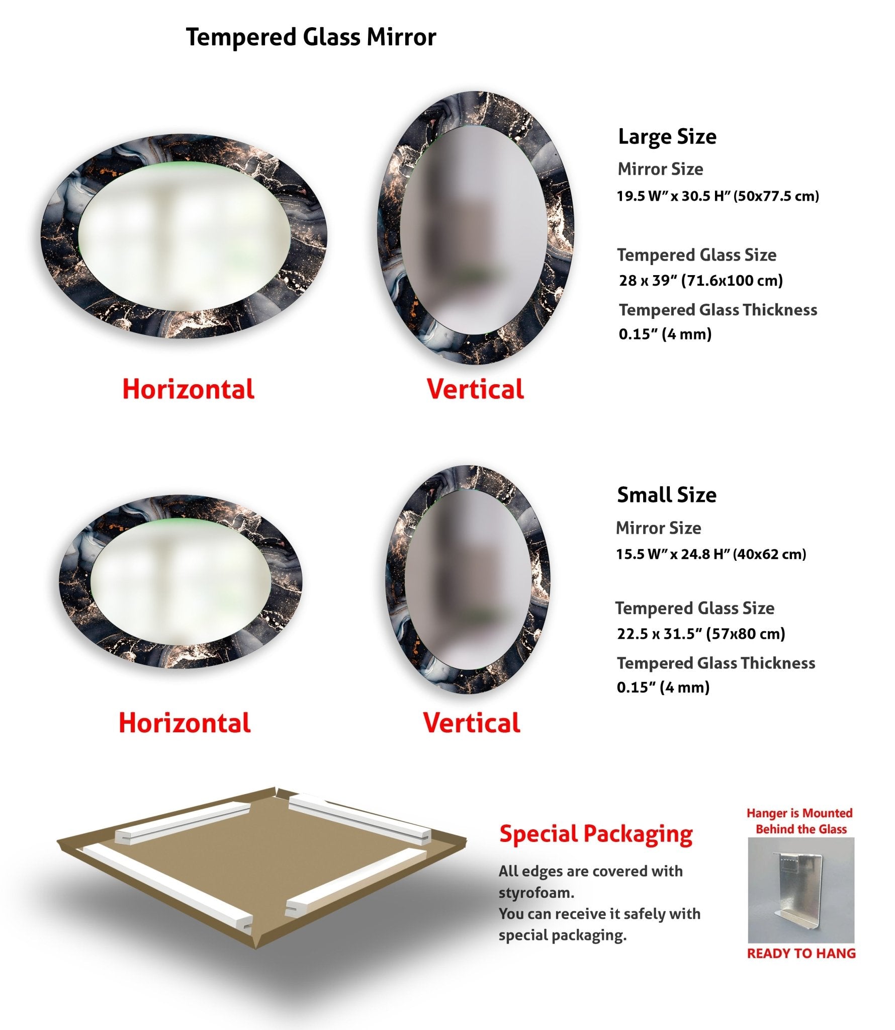 Stylish Asymmetrical Black Entryway Oval Wall Mirror - Modern Home Decor for Hallway, Living Room & Bedroom