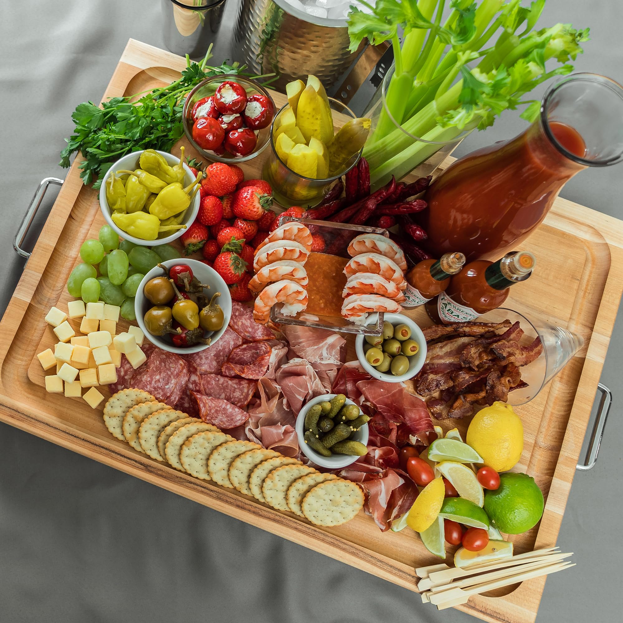 Premium John Boos Block Large Reversible Maple Wood Cutting Board with Metal Handles - 24