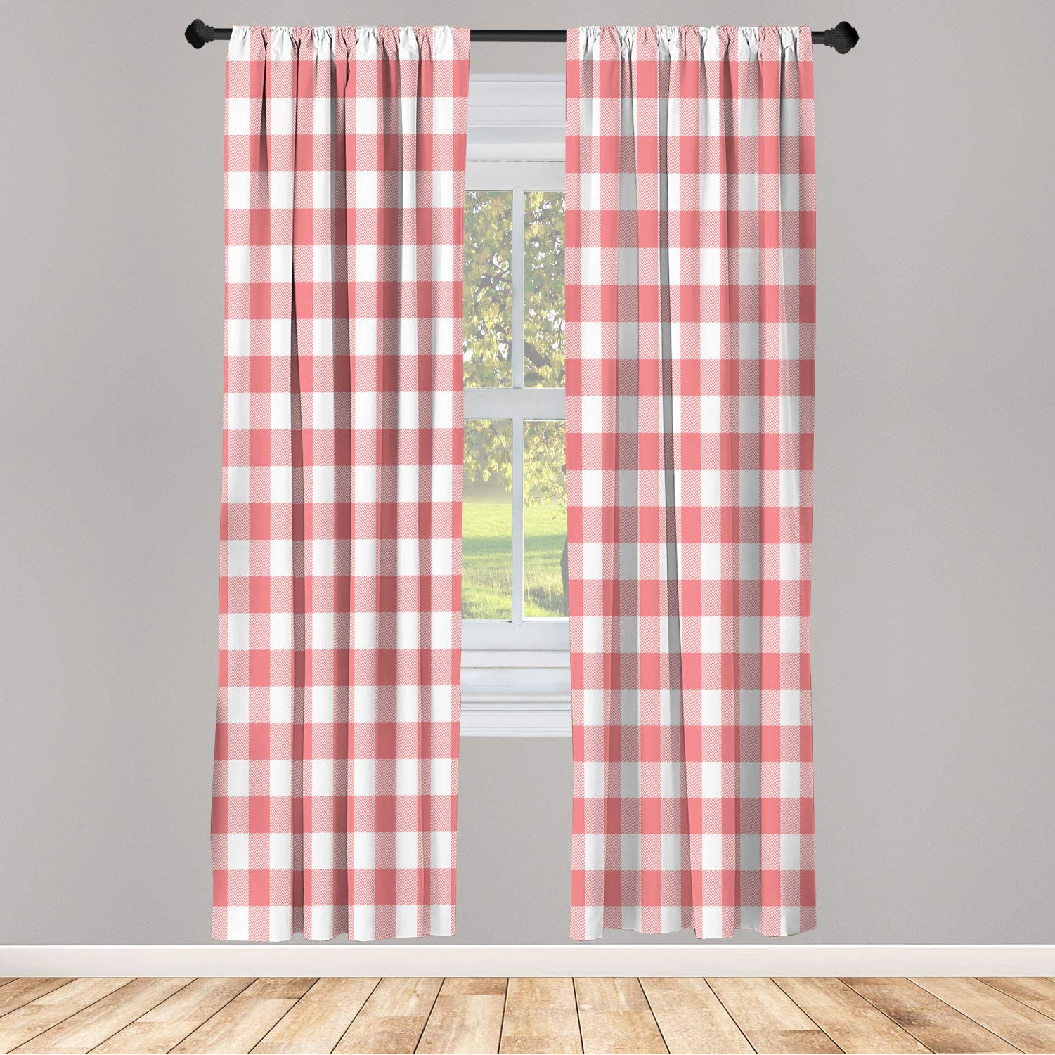 Ambesonne Buffalo Check Plaid Window Curtains - Lightweight Farmhouse Style 2-Panel Set with Rod Pocket, 28