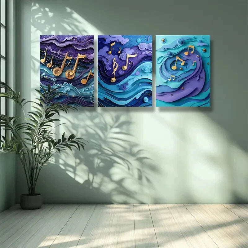 3-Piece Purple Abstract Art Metal Print Set - Ready to Hang Wall Decor for Living Room, Bedroom & Office - Modern Home & Office Wall Art Decorations