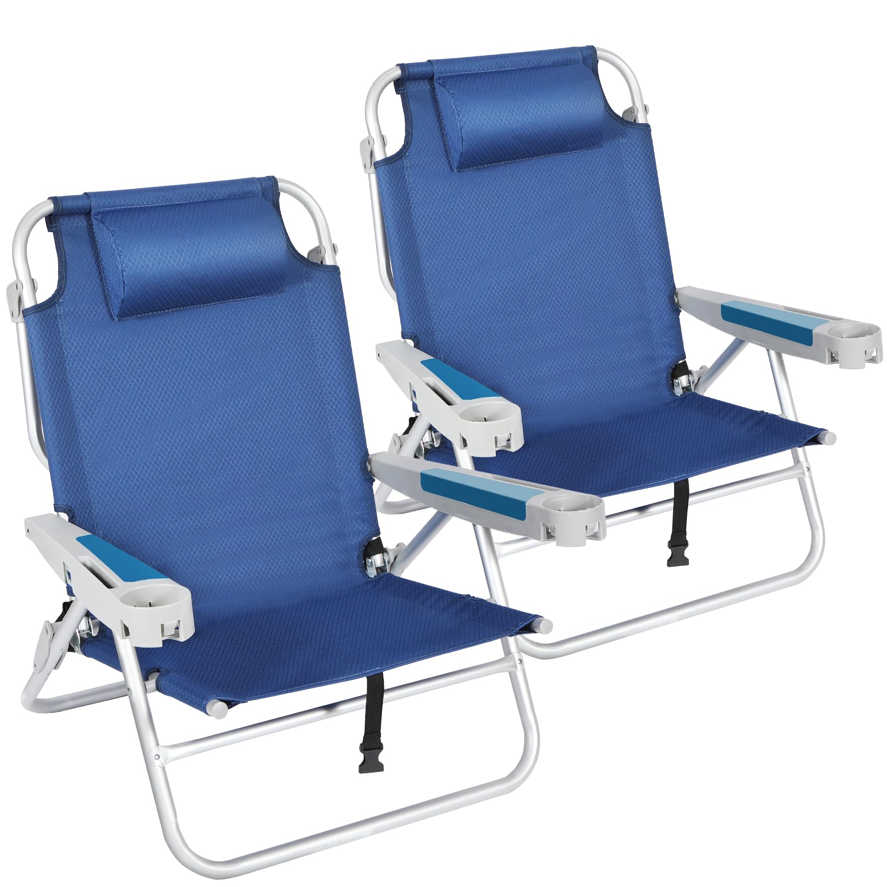 REDCAMP 2 Pack XL 5-Position Adjustable Aluminum Beach Camping Chairs for Adults - Portable Lounge Chair with Cup Holder, Pillow & Towel Bar - Perfect for Sand, Beach, Poolside, Picnics & Outdoor Adventures