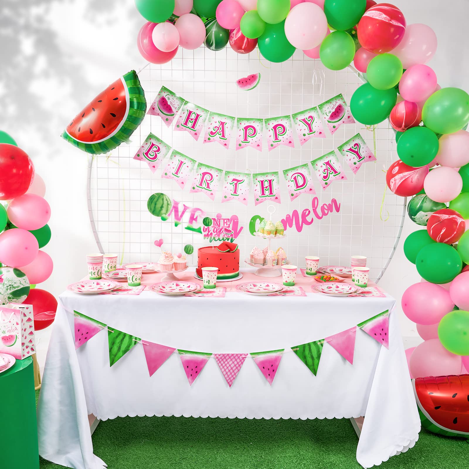 WERNNSAI Watermelon Party Tableware Set - 16-Piece Disposable Pink Watermelon Plates, Napkins & Cups for Birthday, Baby Shower & Summer Parties | 1st Birthday Decorations for Girls | Eco-Friendly Party Supplies for Outdoor Picnics & Backyard Celebrations
