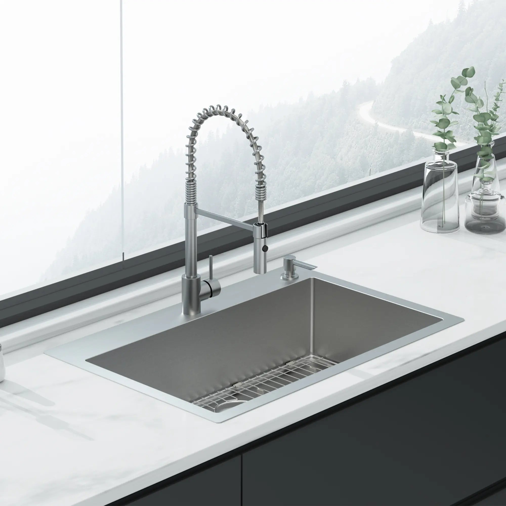 Culver® 33 x 22 Inch Stainless Steel Kitchen Sink with Semi Pro Faucet - Heavy Duty Commercial Grade for Restaurants & Home Kitchens
