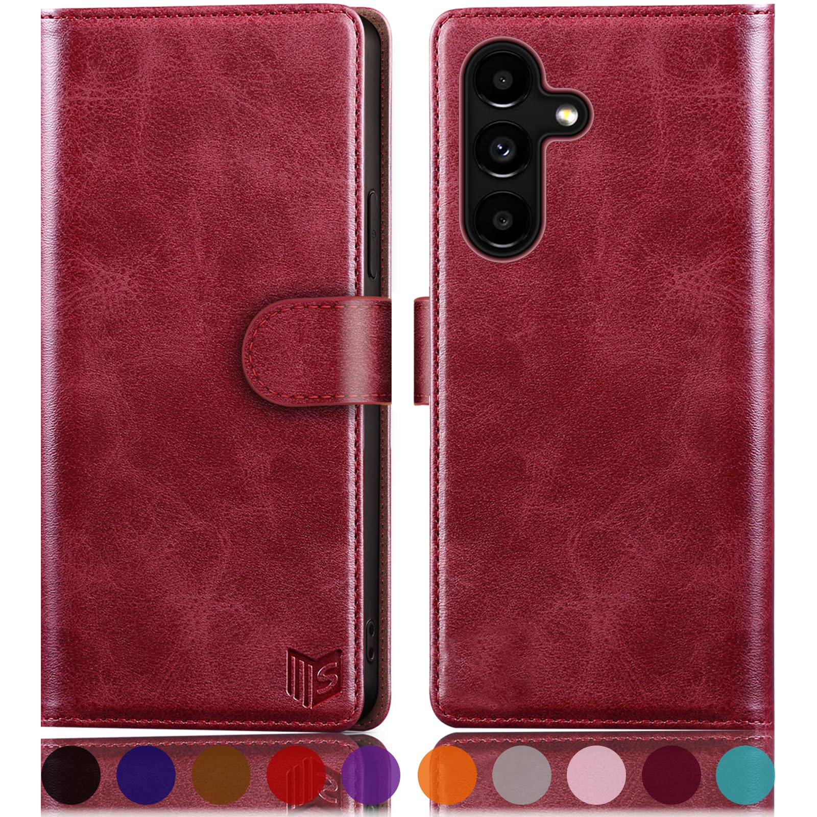SUANPOT Samsung Galaxy S24 Plus Wallet Case with RFID Blocking & Credit Card Slots - PU Leather Flip Book Protective Cover for S24+ (Red) - Perfect for Work, Travel & Daily Commute