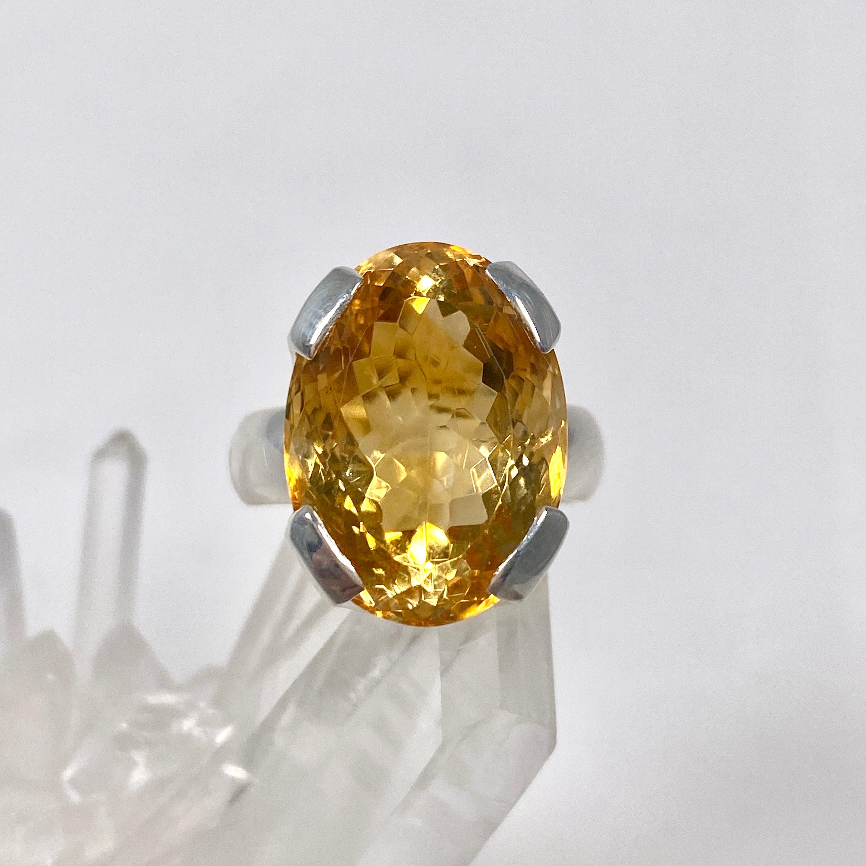 Natural Citrine Faceted Oval Ring - Size 7 - KRGJ2831 - Elegant Jewelry for Women, Perfect for Weddings, Parties & Everyday Wear