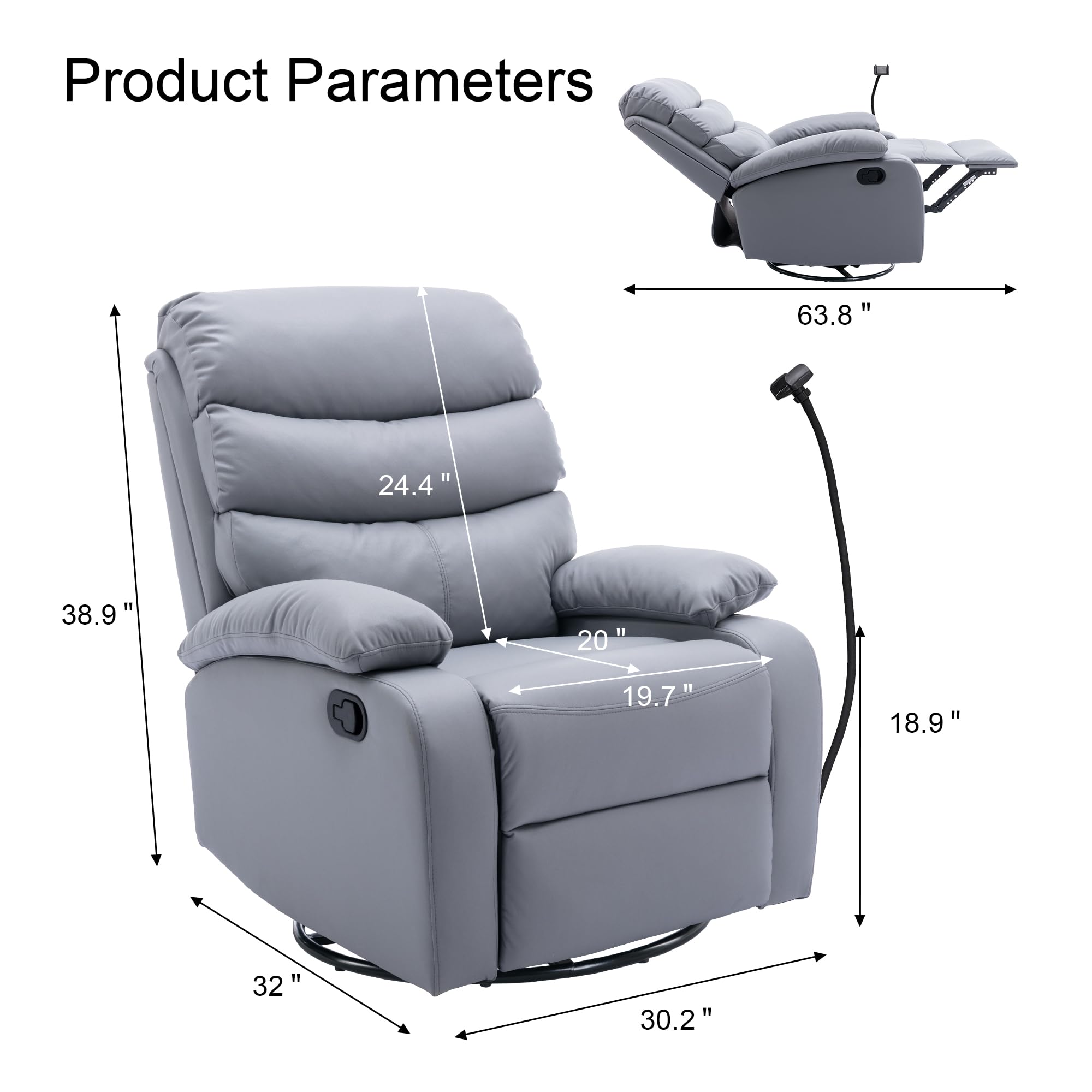 Comfortable Swivel Rocking Recliner Chair - Soft Microfiber Fabric Manual Recliner with 360° Rotation, Compact Living Room Chair for Nursery, Bedroom & RV - Light Gray - Perfect for Relaxing, Nursing & Small Space Living