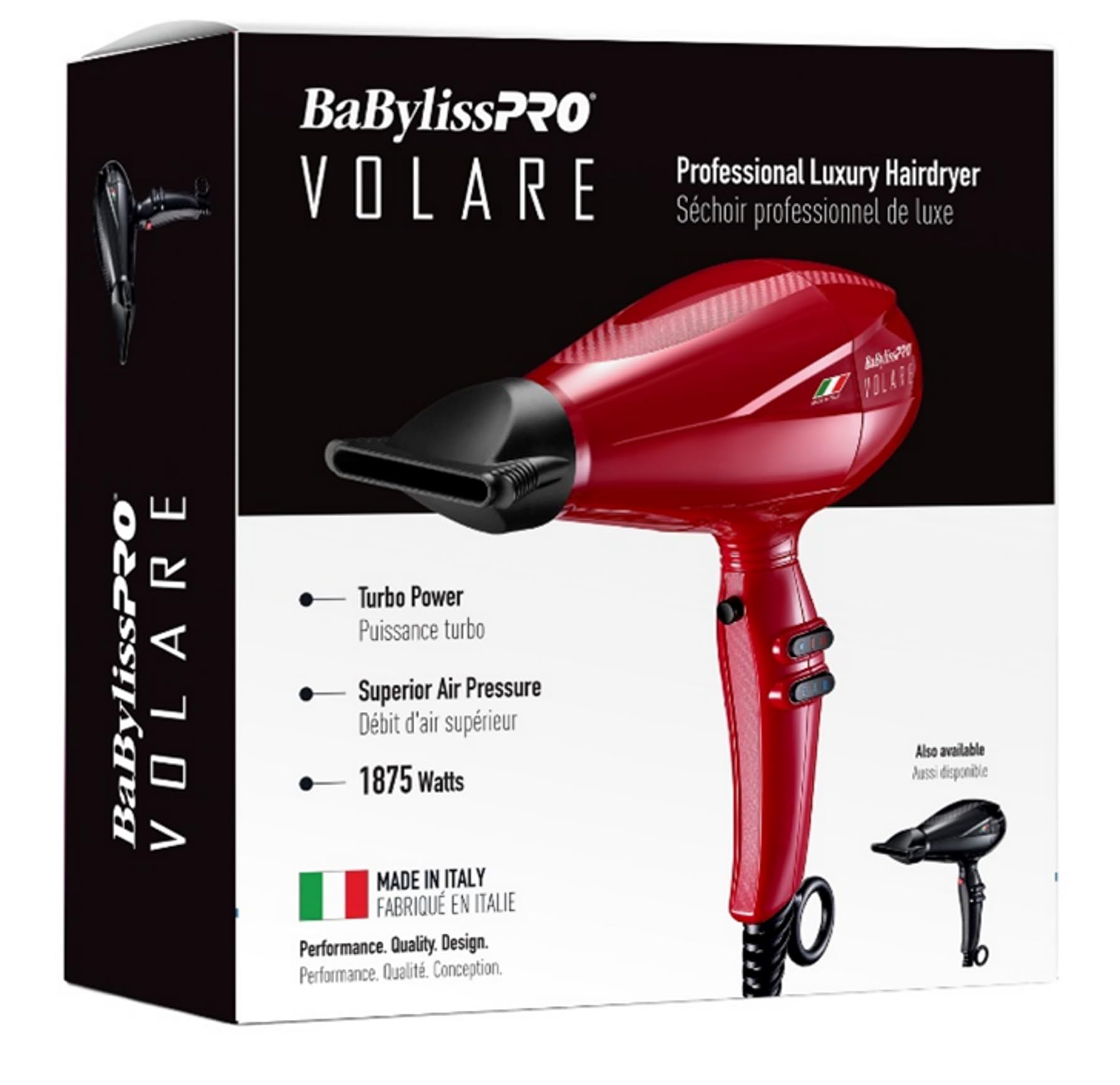 BaBylissPRO Ionic & Nano Titanium Volare Hair Dryer 1875W - Ultra Efficient Italian Made Blow Dryer with Ion Generator & Turbo Shot Button - Perfect for Salon Professionals & Home Use