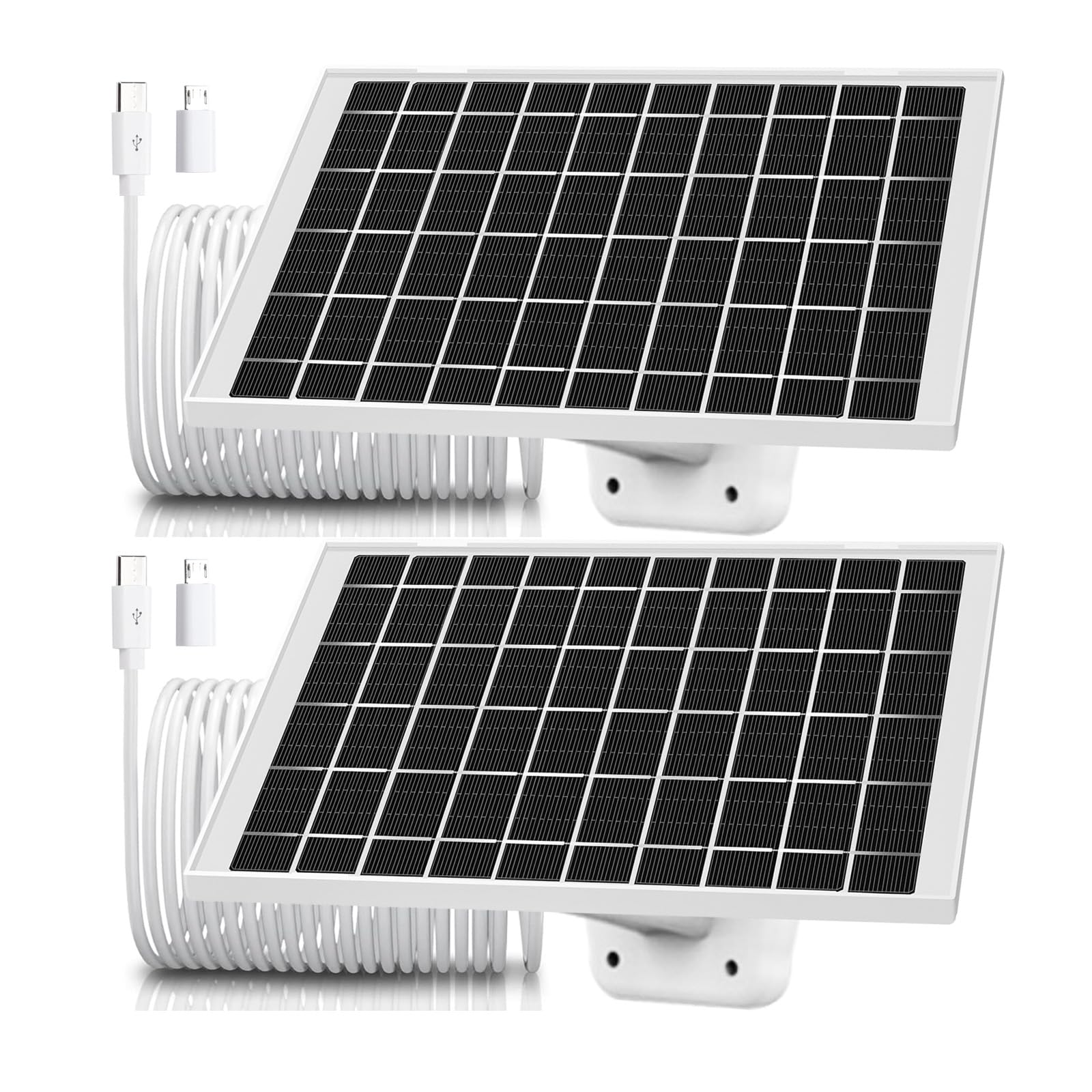 2 Pack 7W Solar Panel Charger for Outdoor Security Cameras - Compatible with Eufy Cam, Simplisafe, Wyze Cam V2/V3 Pro, Arlo Essential Spotlight - Includes 5V Micro USB & Type C Cable - Weatherproof Solar Power Supply for Home Surveillance & Wireless Security Systems (Ideal for Backyard, Front Door & Driveway Monitoring)
