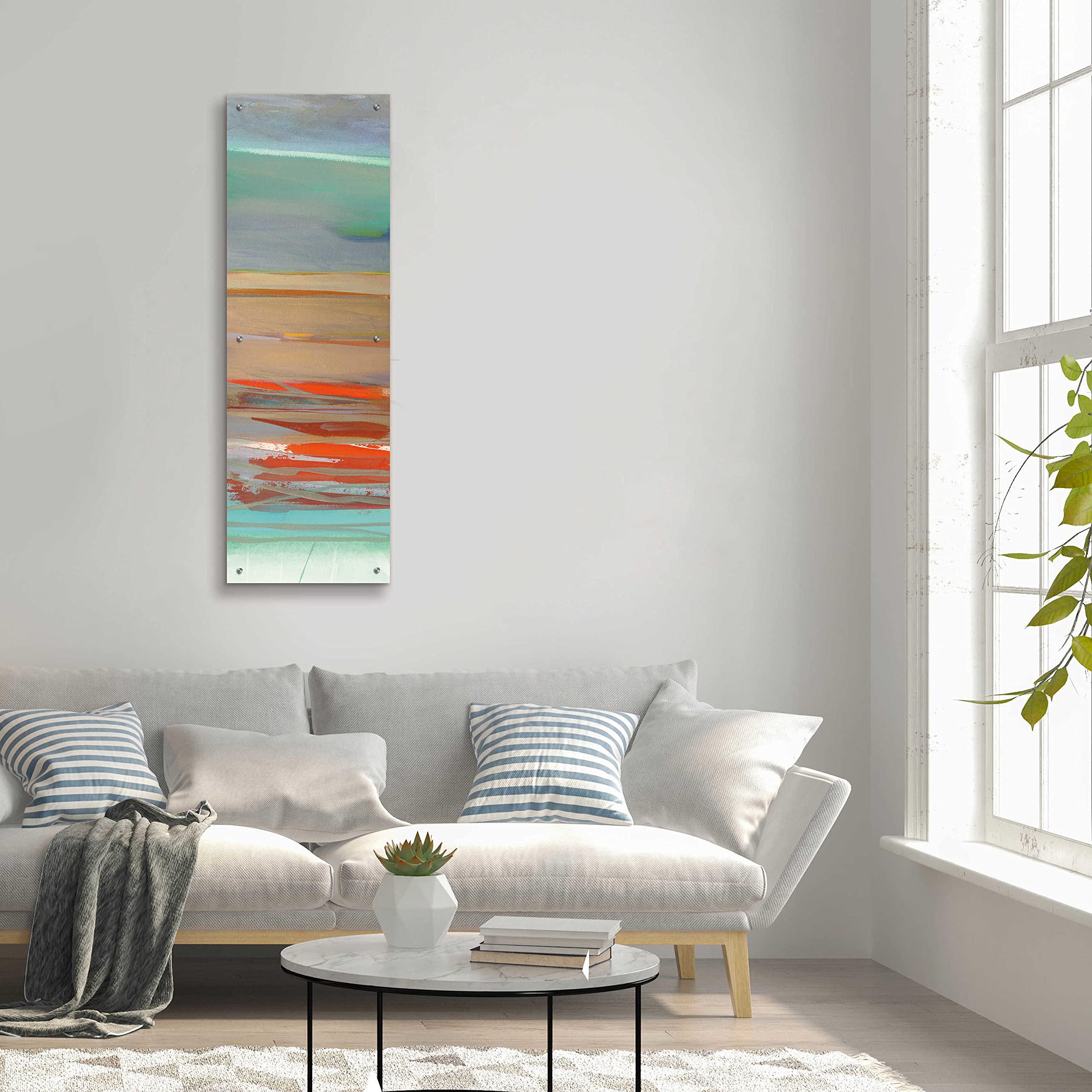 Epic Art 'Layers II' by Jo Maye - Modern Acrylic Glass Wall Art Painting 16x48 Inches - Perfect for Living Room, Bedroom & Office Decor