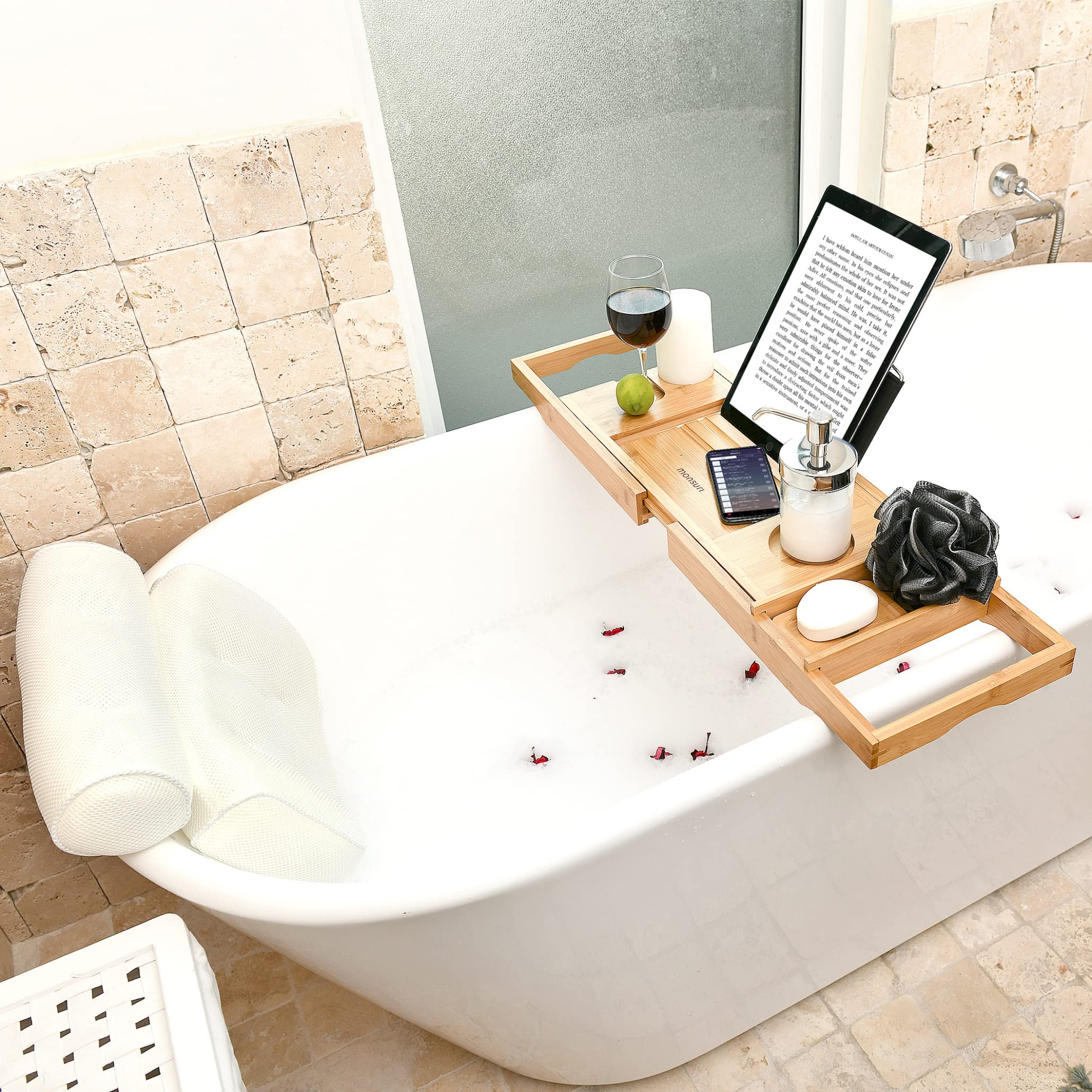 Luxury Spa Gift Set for Women - Bamboo Bathtub Tray, Bath Pillow, Bath Bombs & Salts - Perfect Relaxation Gifts for Mom, Wife, Her - Ideal for Self Care, Birthday, Anniversary & Spa Day at Home