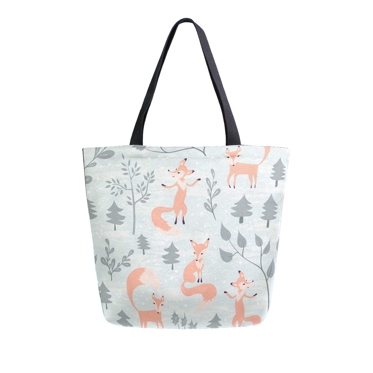 Fox in Forest Christmas Canvas Tote Bag for Groceries, Books & Gifts