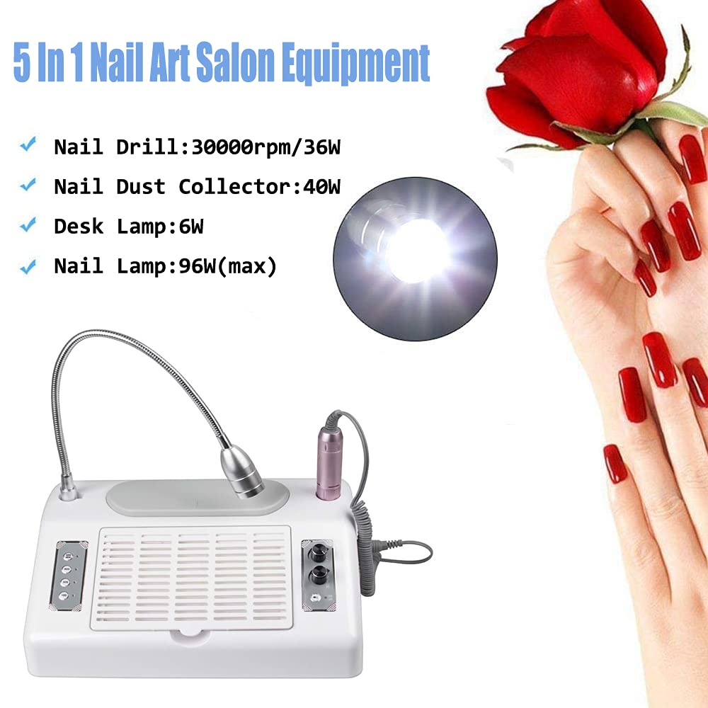Lolicute 5-in-1 Electric Nail Drill Machine with 30000RPM & Vacuum Dust Collector - Professional Nail File Kit for Salon & Home Manicure Pedicure | Perfect for Nail Art, Acrylics & Gel Extensions (Fast US Shipping)