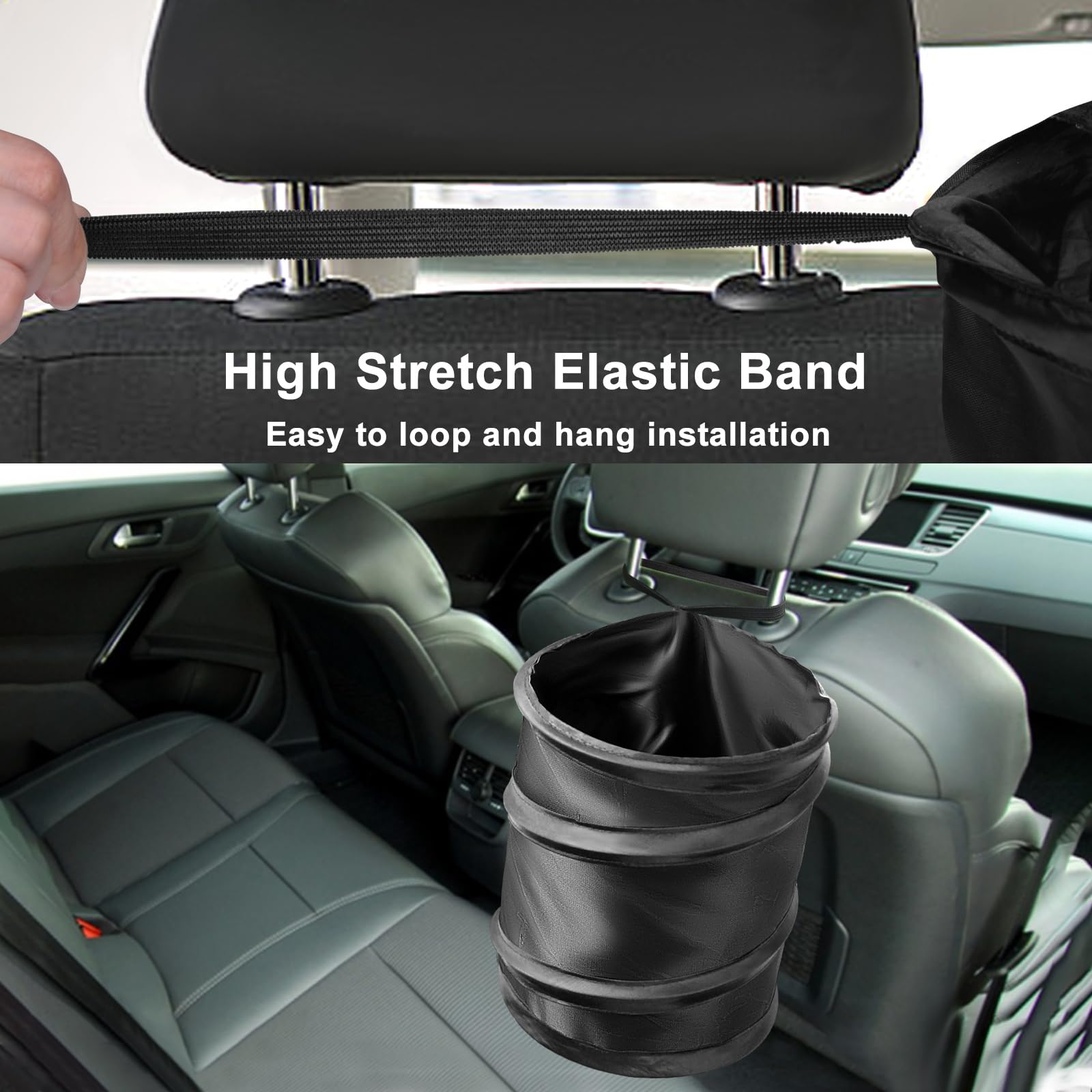 Large Pop-Up Collapsible Car Trash Can with Elastic Band & Velcro - Double Layer Washable Car Garbage Bin for Sedans, SUVs & Road Trips - Perfect for Snack Wrappers, Tissues & Car Trash Organization