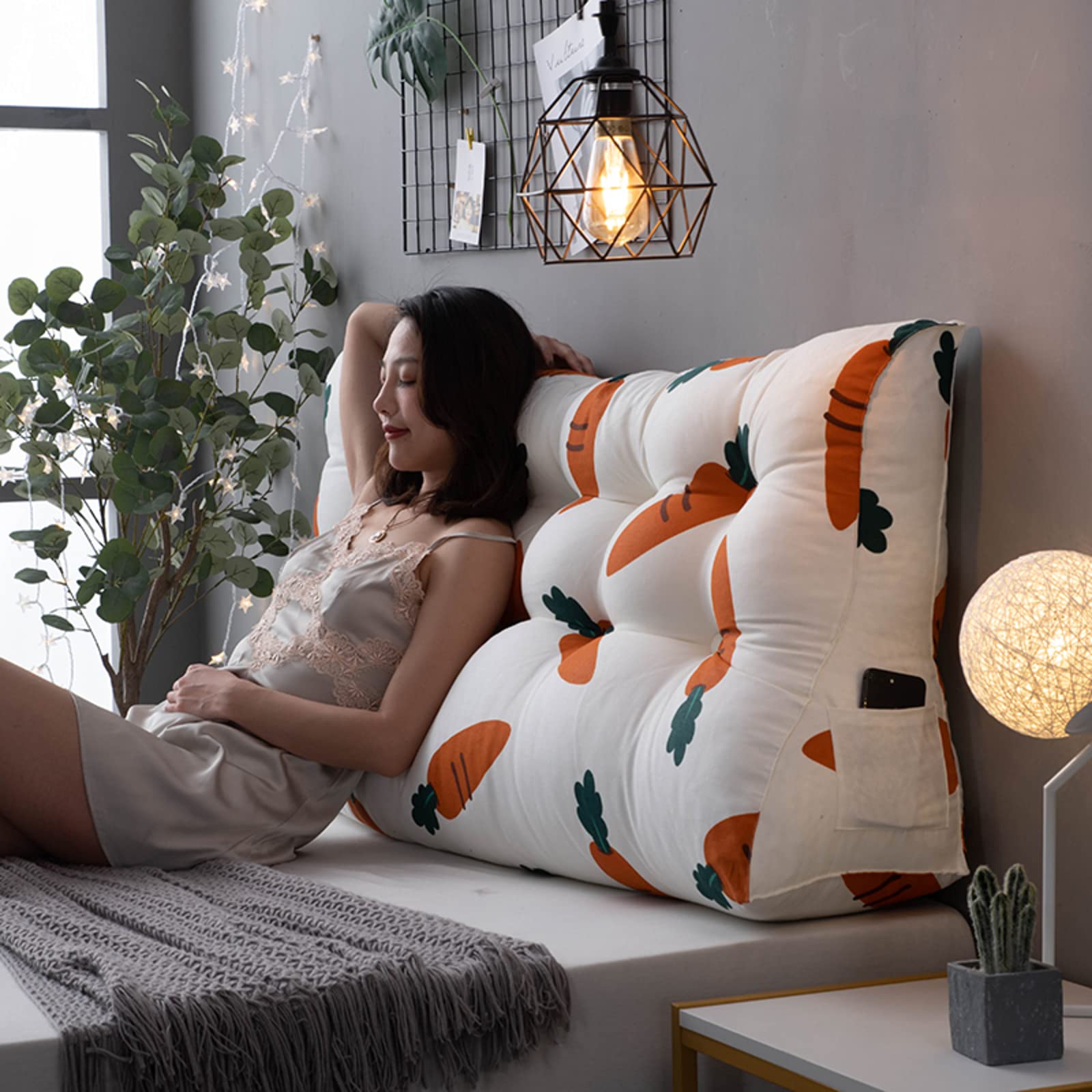 Large Triangular Reading Pillow - Extra Firm Backrest Support for Beds (Twin/Full/Queen/King) - 22 Inch Wedge Pillow with Lumbar Pad - Perfect for Reading, Watching TV & Back Pain Relief