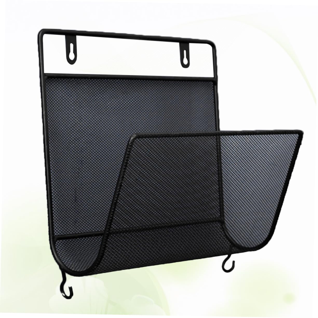 Nordic Style Wall Mounted Iron Mesh Magazine Rack with Hooks - Black Home Office Storage Shelf for Books, Albums & Organizing | Perfect for Living Room, Bedroom & Office Decor