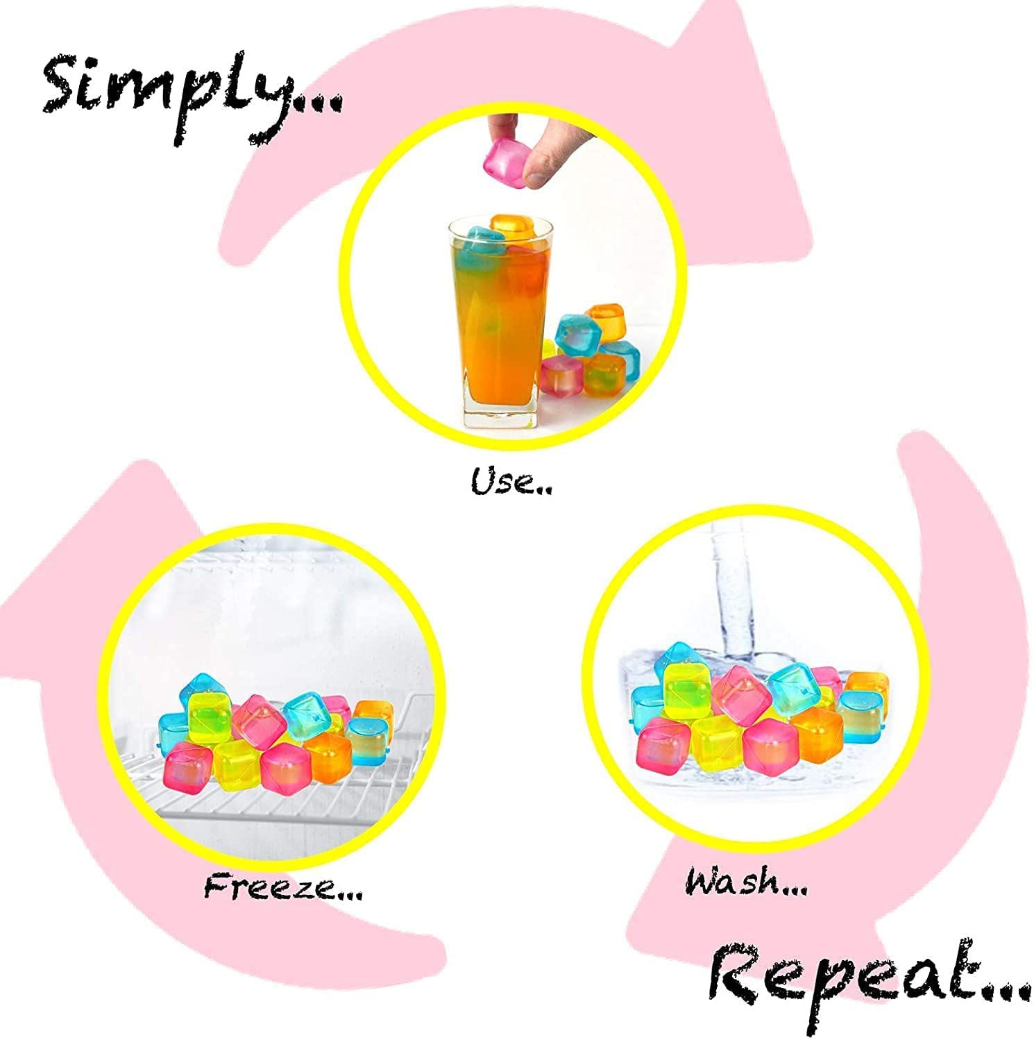 RIANZ Pack of 20 Square Reusable Ice Cubes with Pure Water - Multi Color Set for Whiskey, Cocktails & Beverages - Perfect for Parties, BBQs & Home Bars