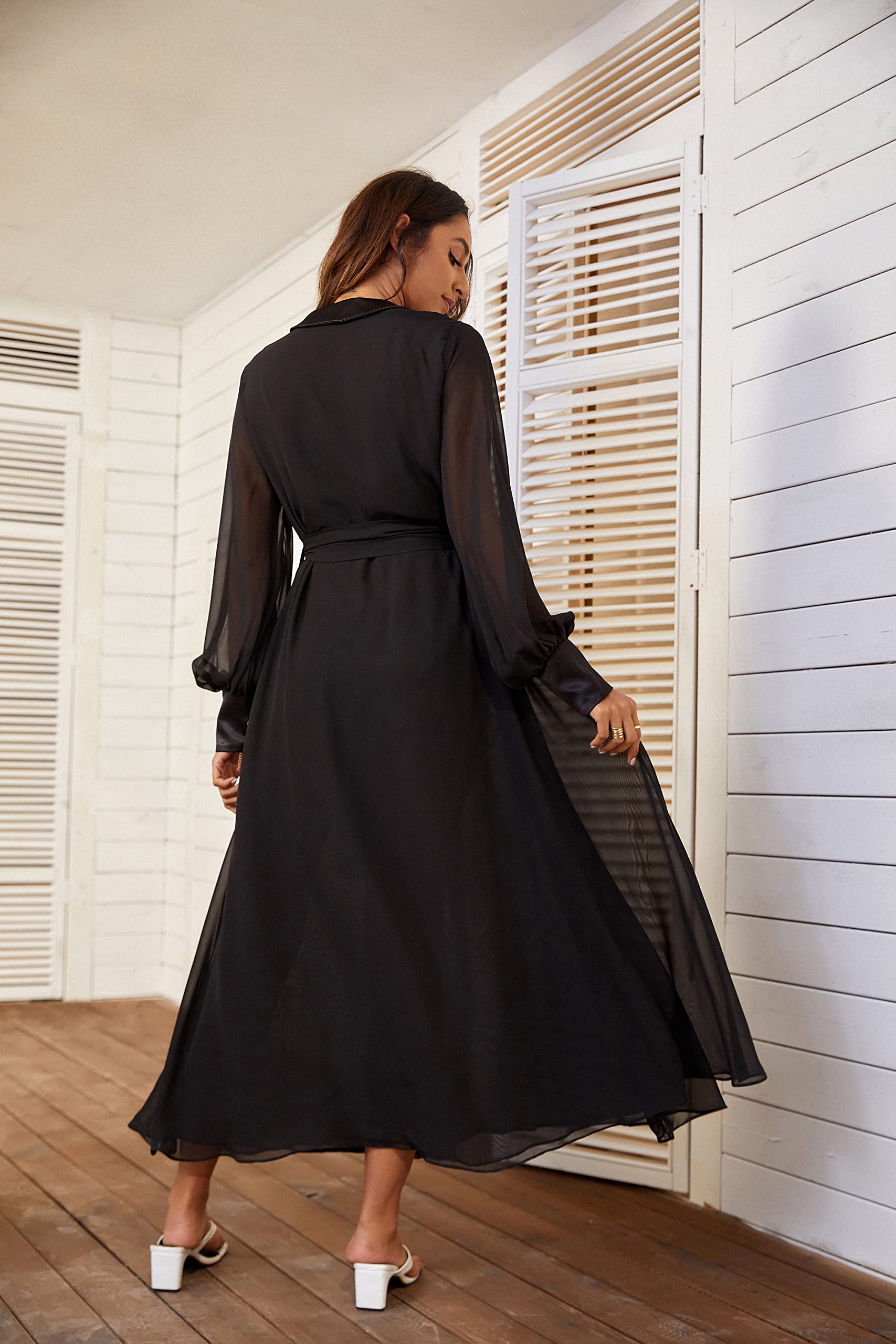 Kelaixiang Women's Elegant Long Sleeve Chiffon Robe - Bridal Gown, Loungewear & Cover Up with Tie Front Design - Perfect for Weddings, Honeymoons, Spa Days and Relaxing at Home