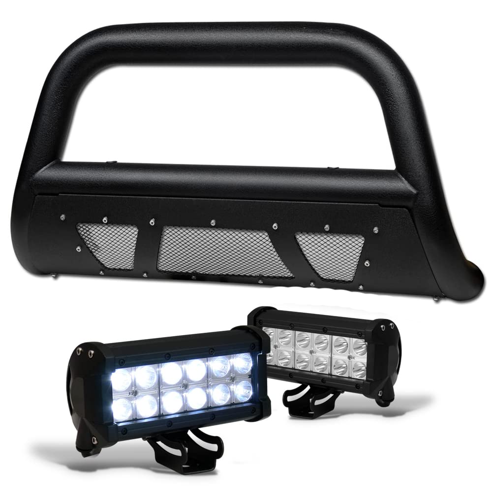 Jeep Grand Cherokee & Commander Bull Bar Guard - Textured Black Studded Mesh Style with Skid Plate + 36W CREE LED Fog Lights | Compatible with 2005-2007 Grand Cherokee & 2006-2010 Commander | Off-Road Protection & Style Upgrade for Adventure & Daily Driving