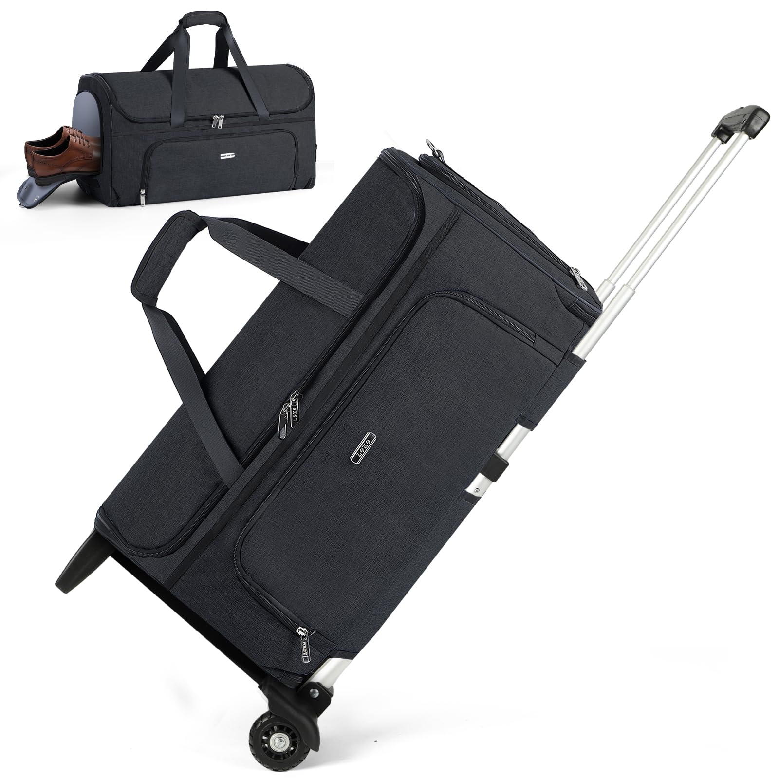 Premium Garment Bags with Wheels - Convertible Weekender Travel Bag, Large Duffle Luggage for Business Trips & Formal Events (Black) - Perfect for Air Travel, Weddings & Business Meetings
