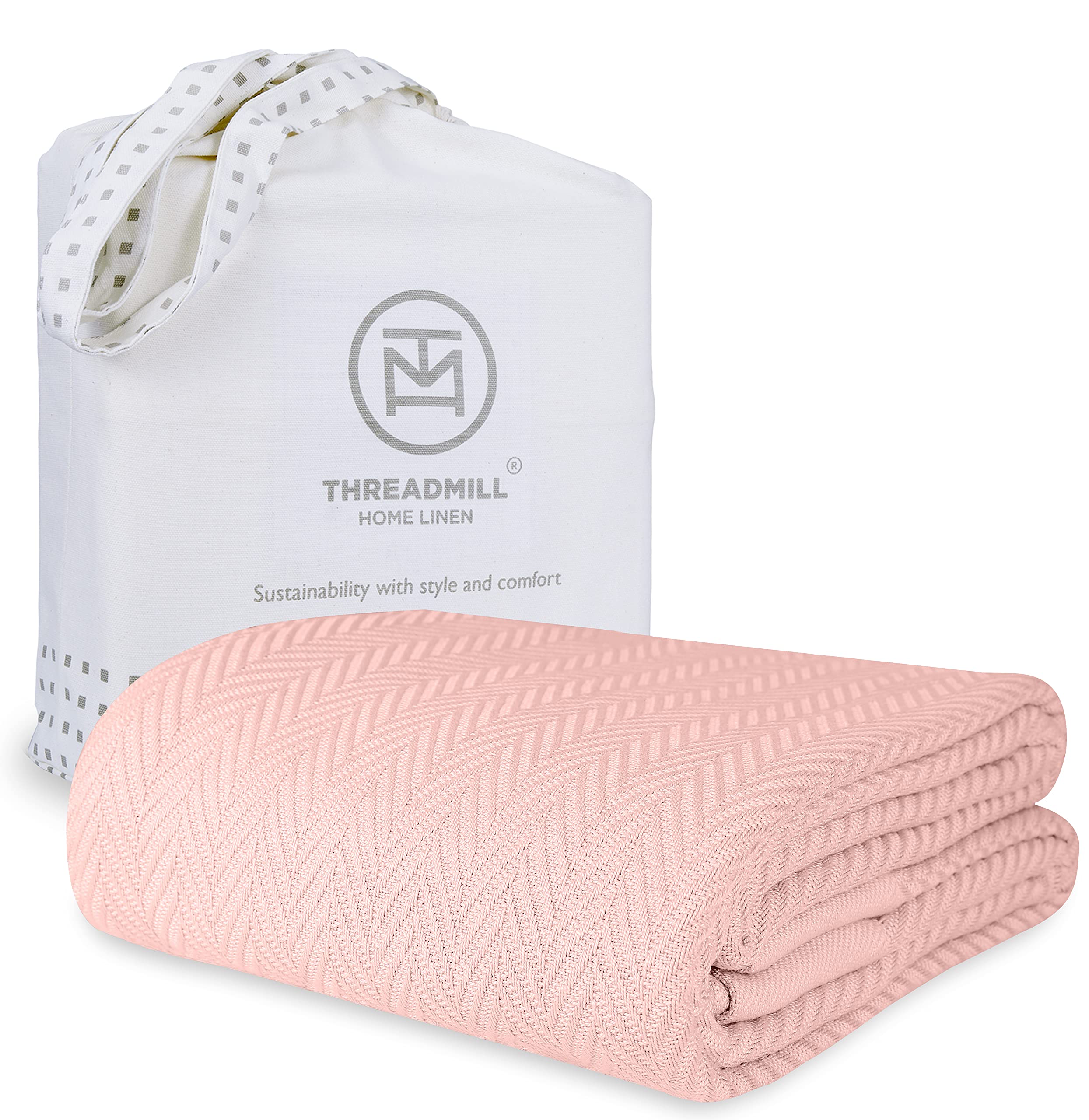 Luxury 100% Cotton Twin Blanket - Herringbone Weave Soft & Cozy All-Season Bed Blanket | 350GSM Premium Thermal Blanket for Fall & Winter | 68x92 Inches Twin Size Blanket for Bedroom, Guest Room & Dorm | English Rose Design