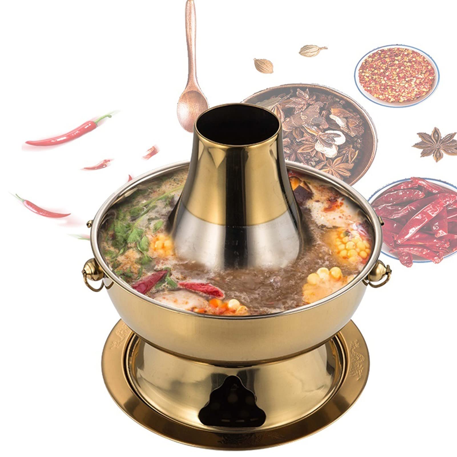 Premium Copper Hot Pot with Charcoal Heating - 36cm Stainless Steel Detachable Pot for Family Dinners & Parties (Gold) | Traditional Asian Cooking, Home Gatherings & Winter Meals
