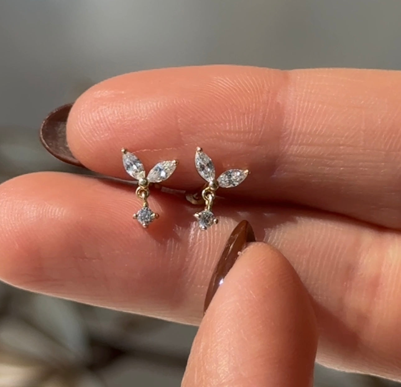 14K White Gold Double Marquise Gemstone Drop Earrings - Flat Back Studs for Women, Perfect for Weddings, Parties & Everyday Elegance