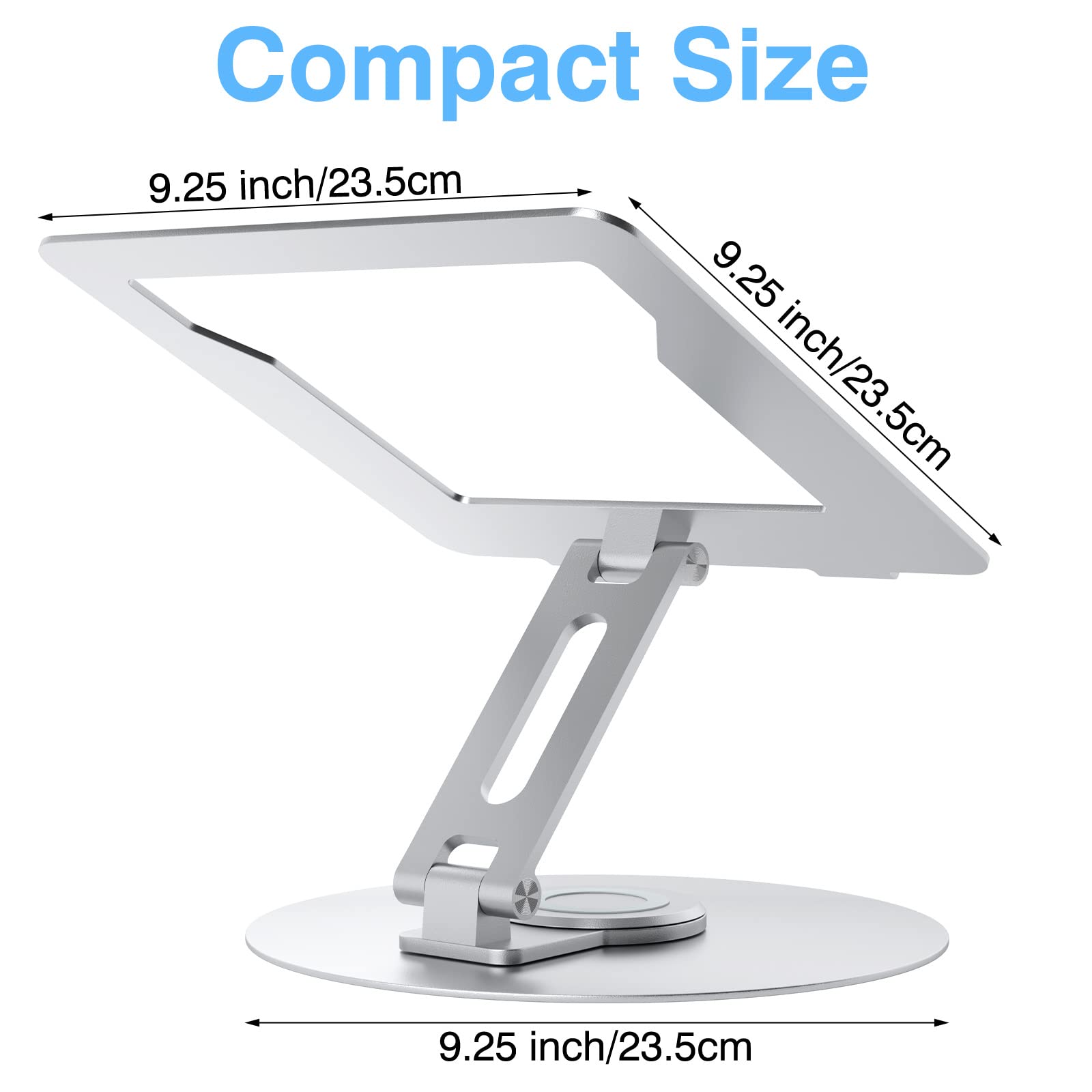 Swivel Laptop Stand for Desk - Adjustable Height Aluminum Computer Stand with 360° Rotating Base, Foldable Ergonomic Riser, Portable Laptop Holder for MacBook & All 10-17'' Laptops, Chrome - Perfect for Home Office, Gaming & Workstations
