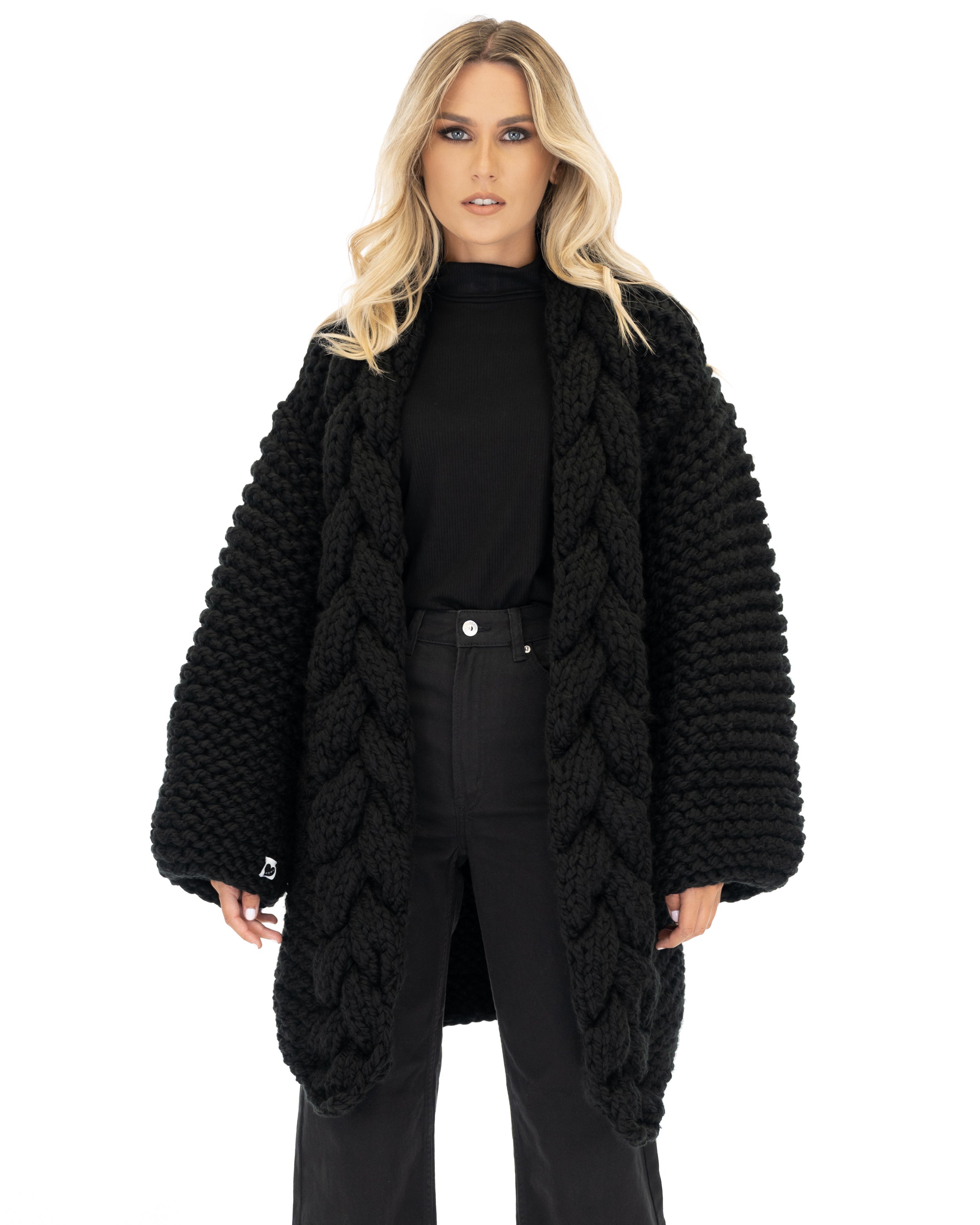 Women's Cable Knit Coat - Soft Wool Winter Jacket for Ladies - Perfect for Cold Weather, Office Wear & Casual Outfits