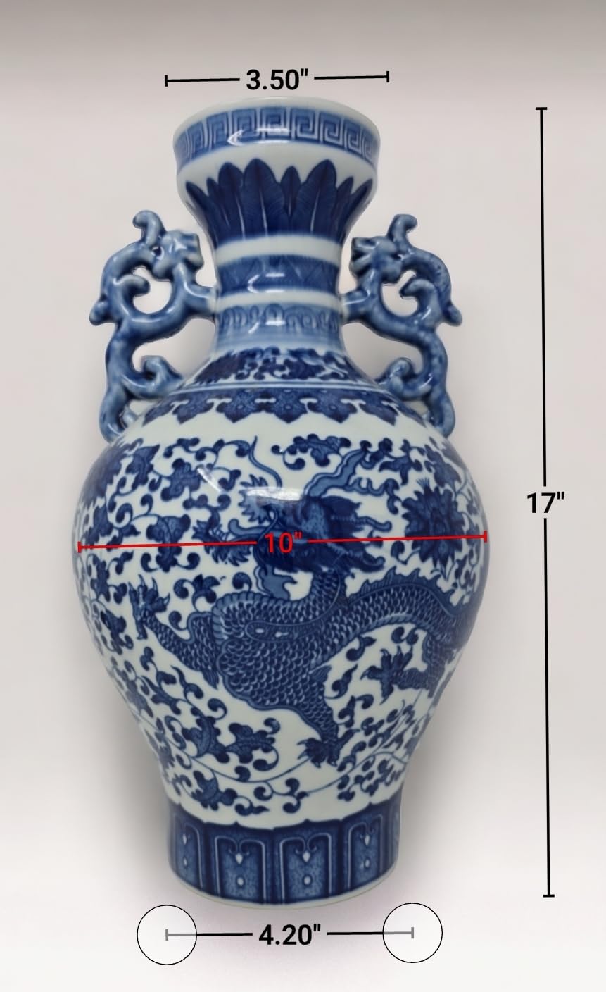 Handcrafted Blue and White Dragon Porcelain Vase from Jingdezhen China - Traditional Chinese Ceramic Art for Home Decor, Wedding Gift & Luxury Interior Design