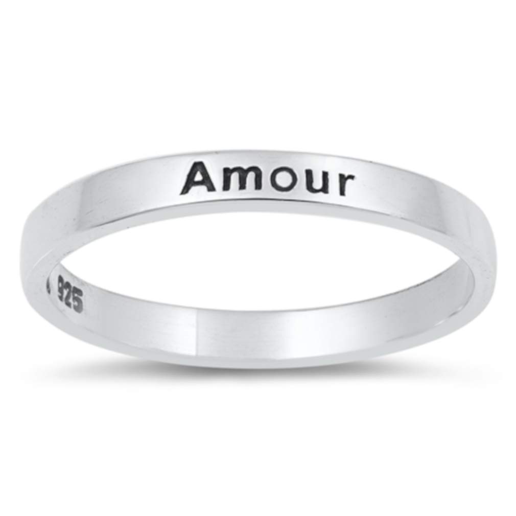 Amour Ring Sterling Silver - French Love Word Promise Jewelry for Women, Romantic Gift for Her, Anniversary & Valentine's Day