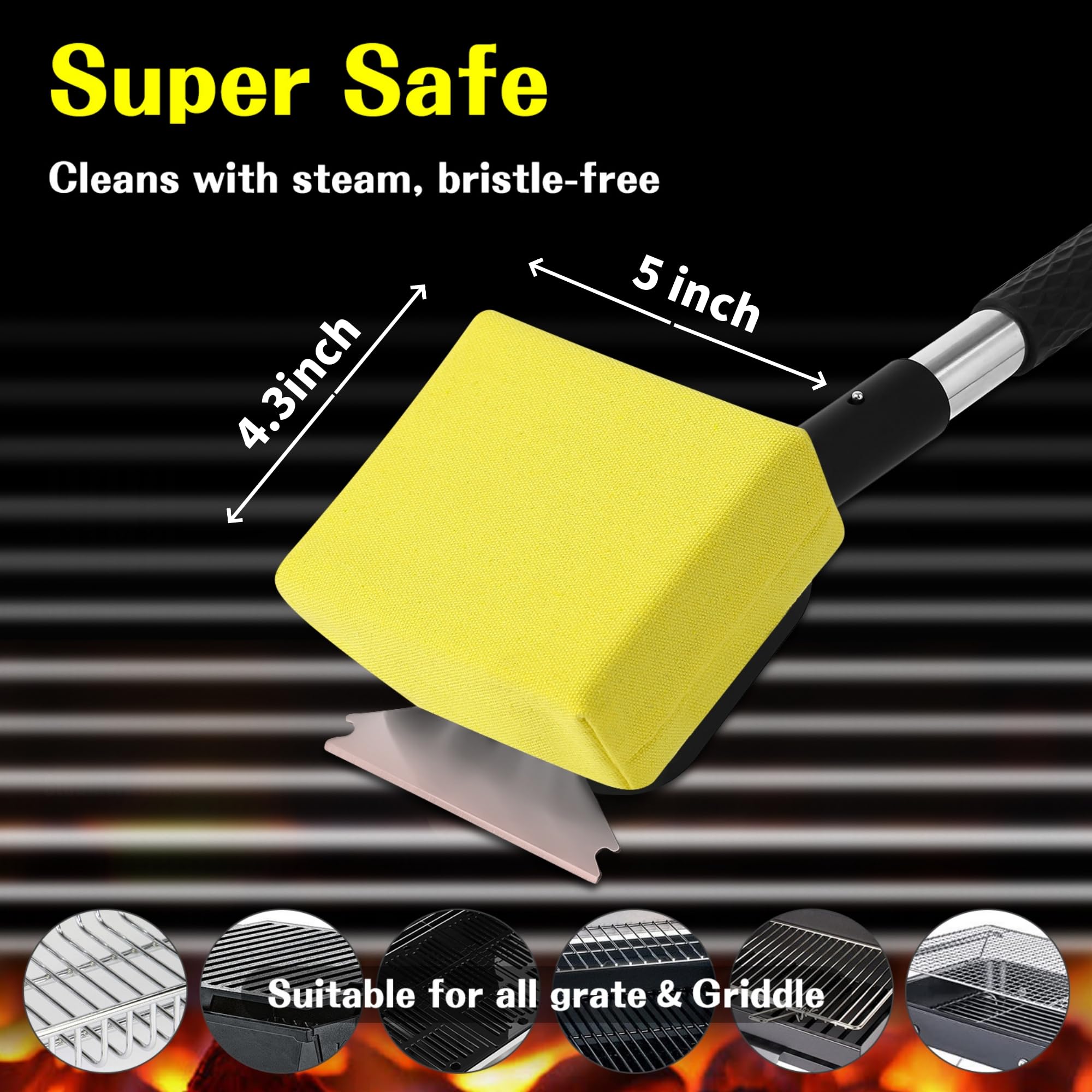 Bristle-Free BBQ Grill Brush - Safe Stainless Steel Grill Cleaner with Replaceable Head for Gas, Porcelain & Charbroil Grates | Perfect for Backyard Cookouts, Camping & Outdoor Grilling