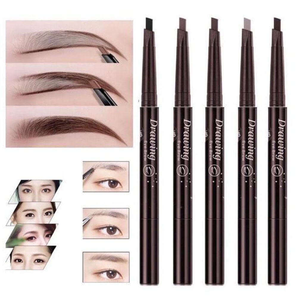 Double Ended Automatic Rotating Eyebrow Pencil - Dark Brown, Medium Brown & Black Shades | Waterproof & Long Lasting | Perfect for Natural Eyebrow Filling, Shaping & Everyday Makeup