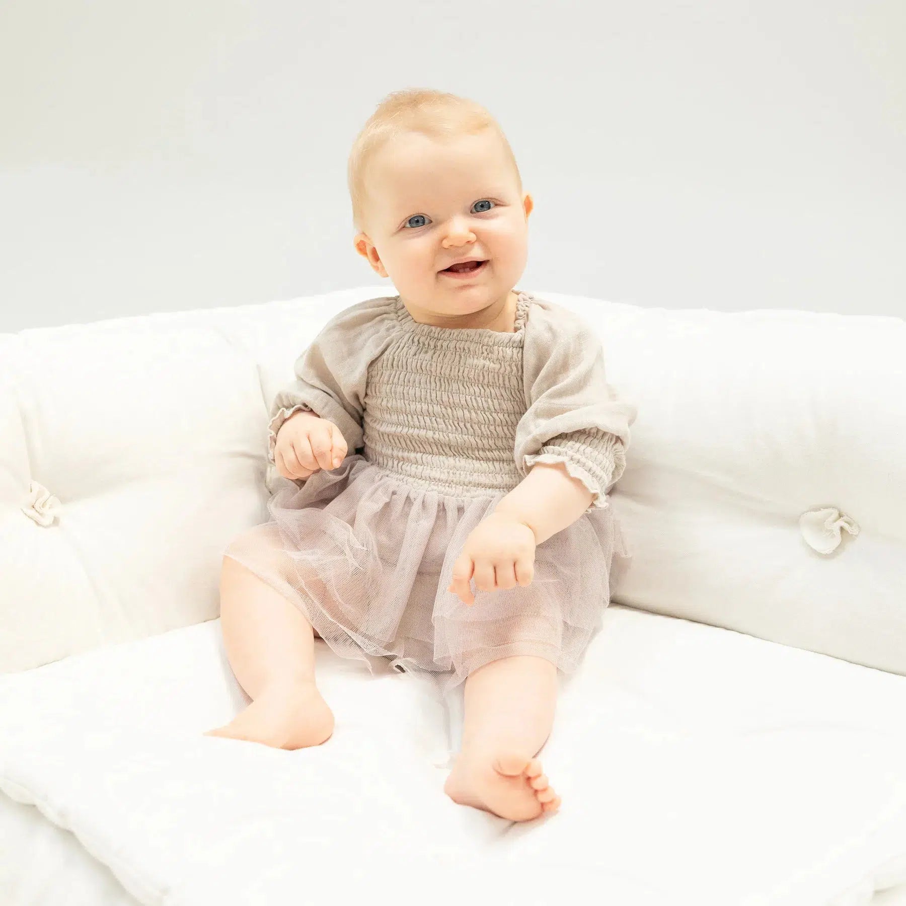 Angel Dear Organic Long Sleeve Tutu Romper for Baby Girls - Soft Oatmeal Color, Comfortable & Stylish Outfit - Perfect for Photoshoots, Parties & Special Occasions